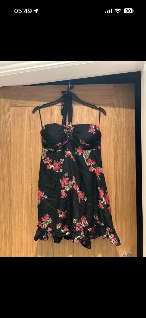 Tom Wolfe 100% silk strapless halterneck Japanese pattern dress top size 10