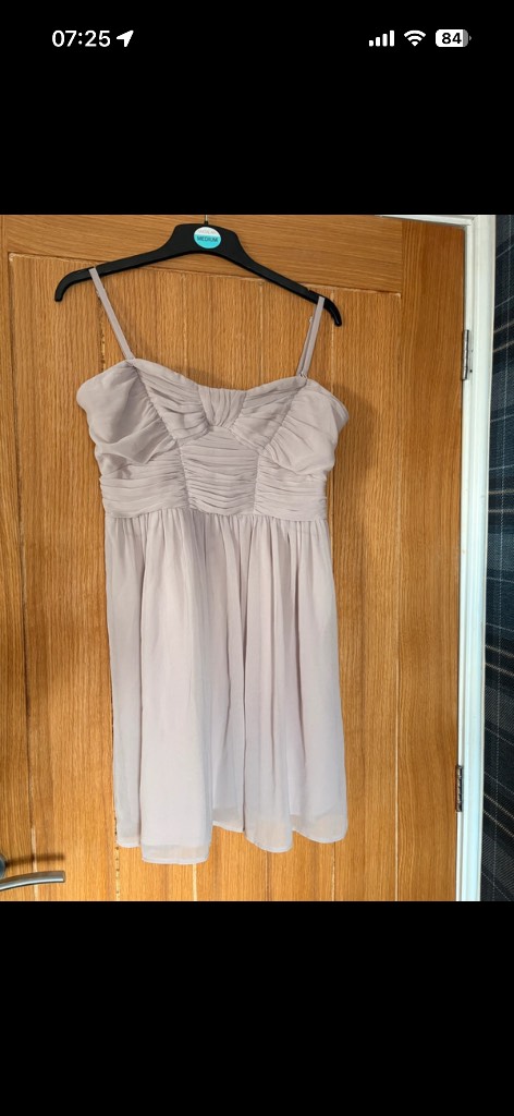 Dusty pink lined Bardot strapless removable straps party frock dress