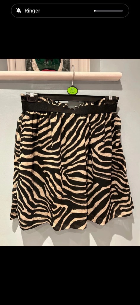 H&M zebra print skirt elasticated paper bag waist size 12
