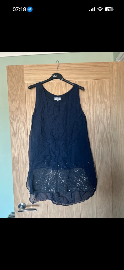 100% silk hi to low top tunic sequin bottom size medium