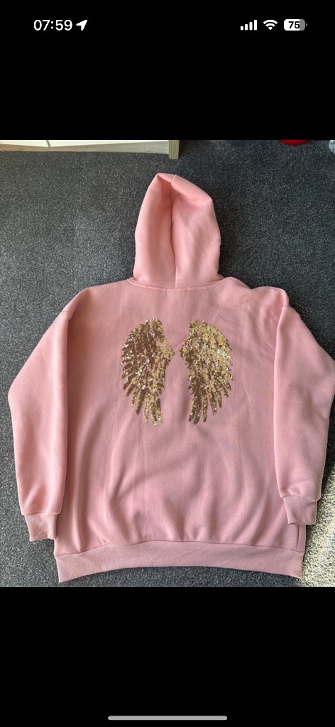 Coral pink gold angel wings hoodie hoody jumper top