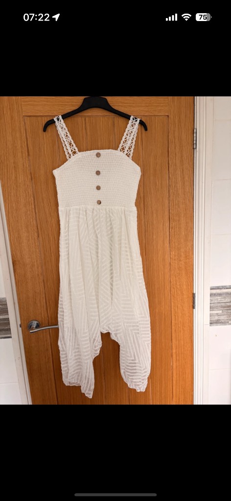 Shein Button Detail Hanky Hem lined Cami lace strap white party Dress lined