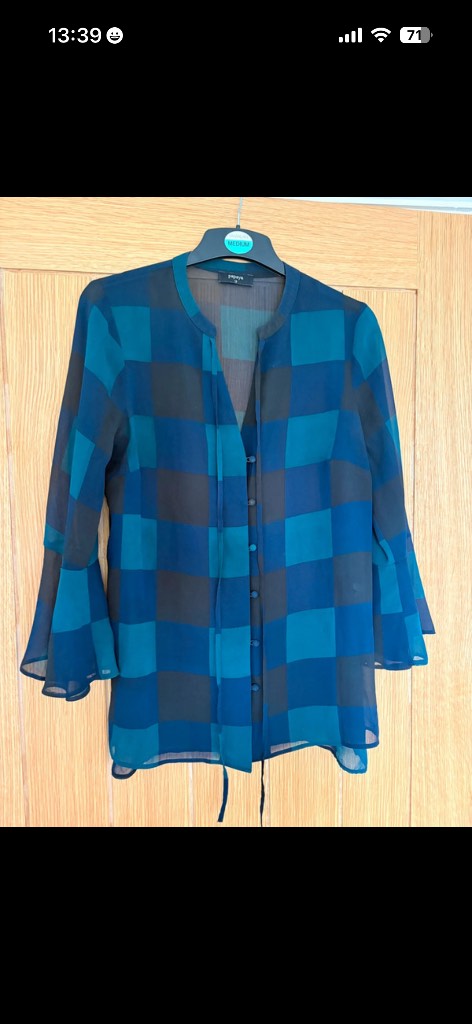 Papaya green and blue checked shirt blouse size 12 top