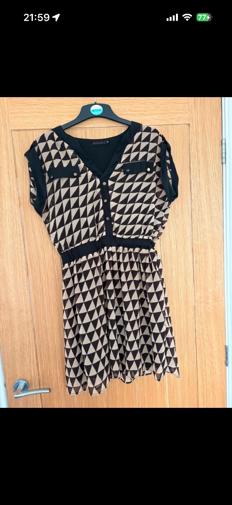 Mandi casual work checked summer dress size 10 lined and elasticated waist