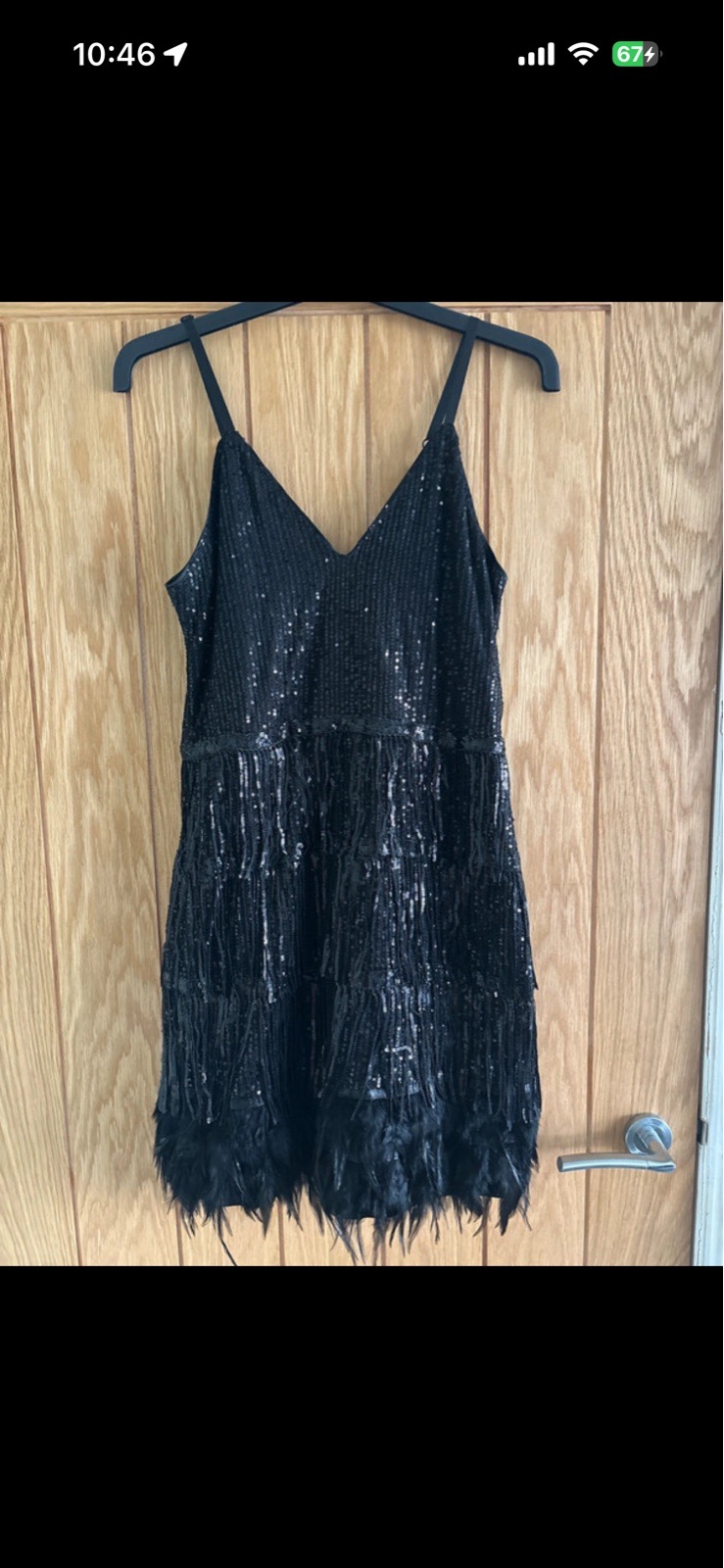 Shein Party dress backless Strappy tassel, sequins, feather Gatsby style cocktail size large (12/14)