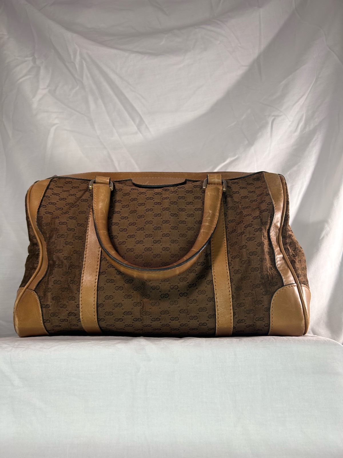 Vintage Gucci GG Monogram Boston Bag Brown Canvas Leather Handbag