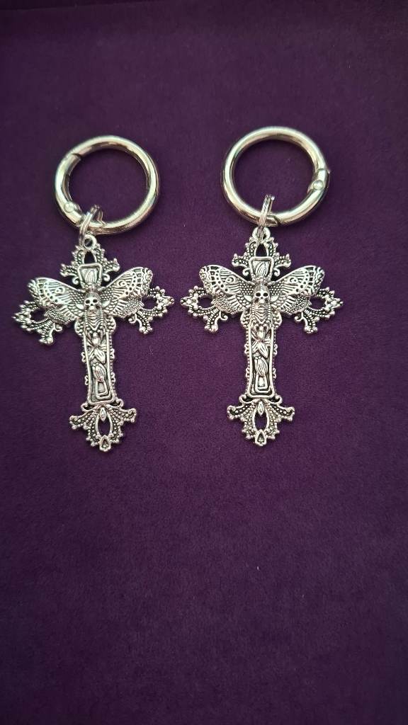 Alternative quirky boot charms with silver Ornate cross death head moth detail charm