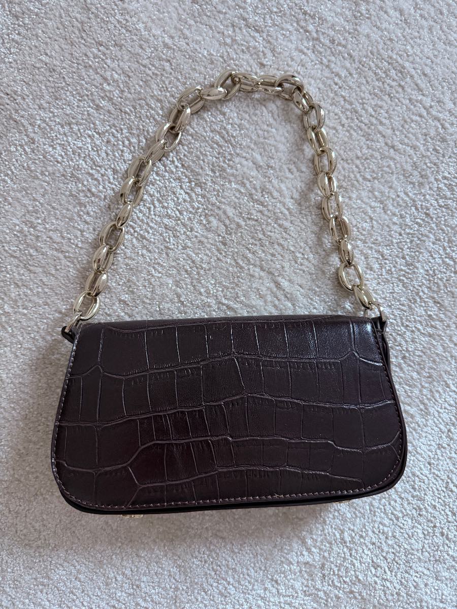 Zara chocolate brown croc crocodile pattern over shoulder handbag bag