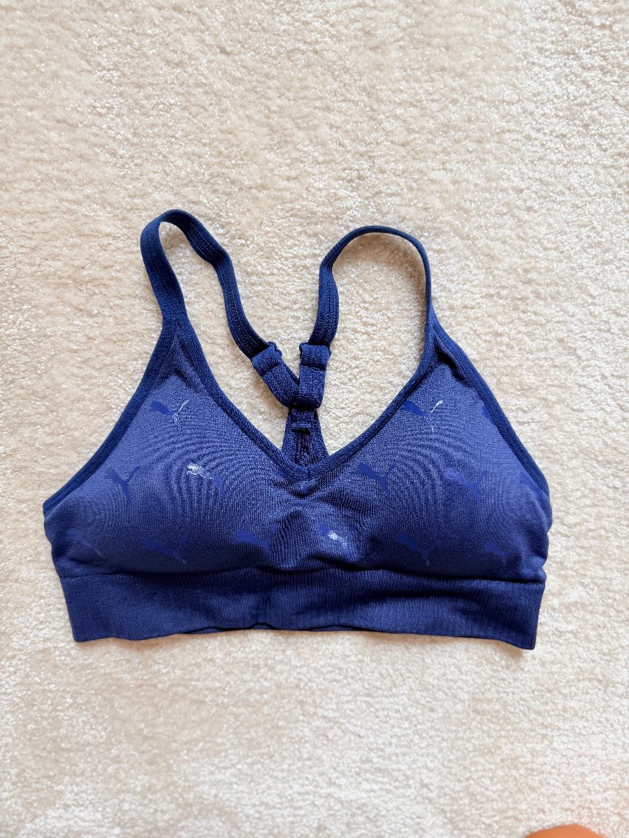 Puma navy cross back body cushioned padded sports gym bra