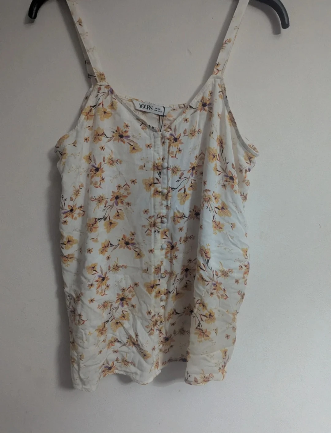 Yours Clothing - Curve White Floral Button Cami Vest Top