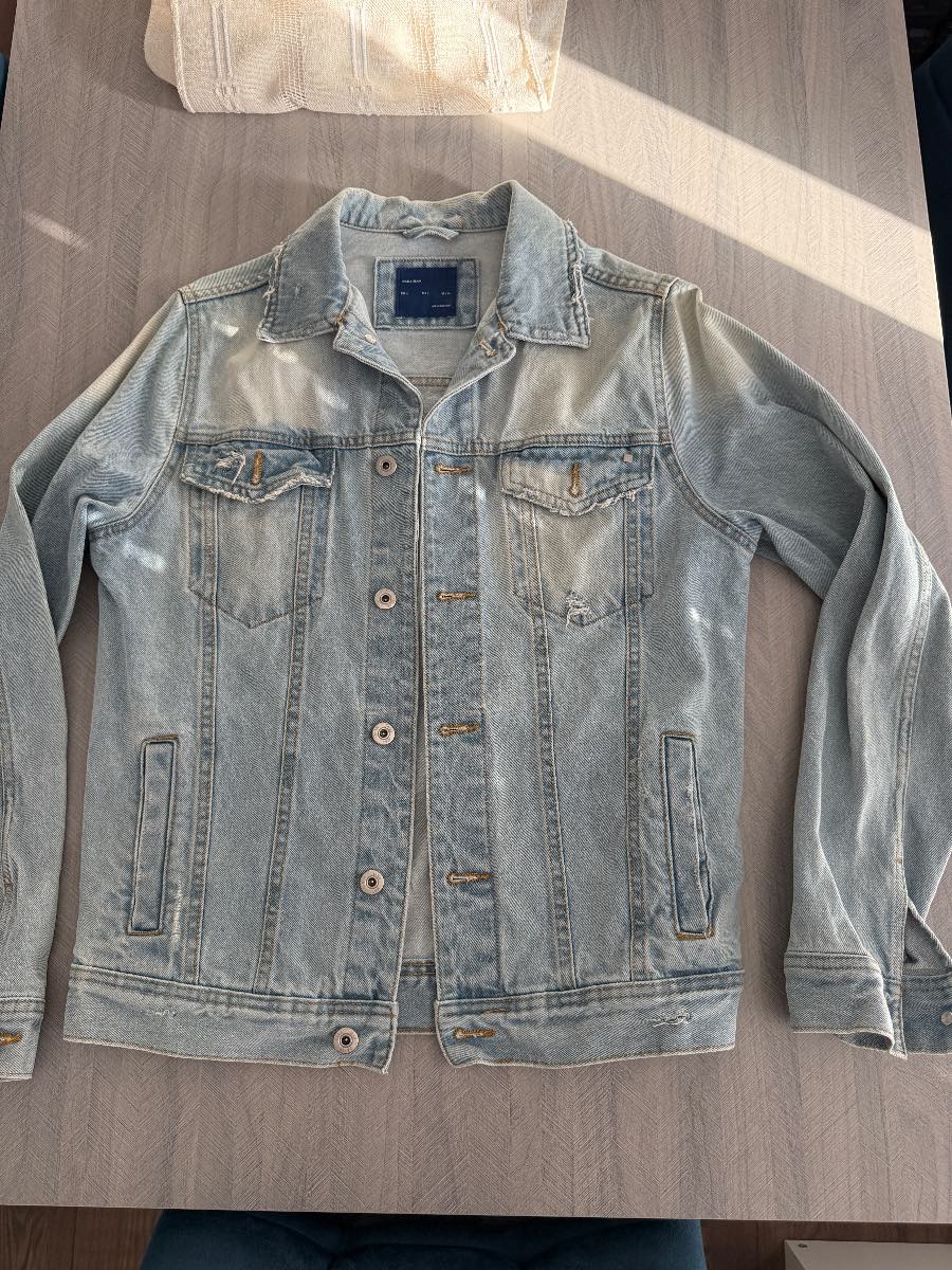 Zara Man Blue Denim Jacket Men's Size S Short Button Front Point Collar Pockets