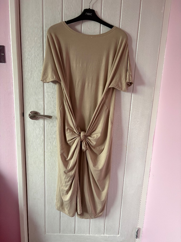 Beige Back Knot Midi Dress