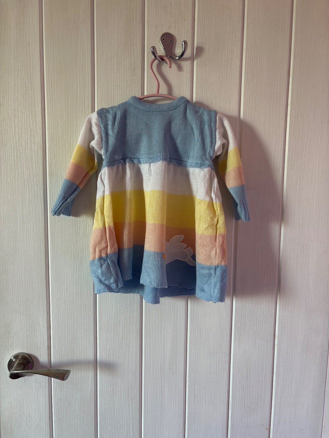 Vintage St Michael’s Multicoloured Knitted Dress With Bunny Appliqué 6-12 Months