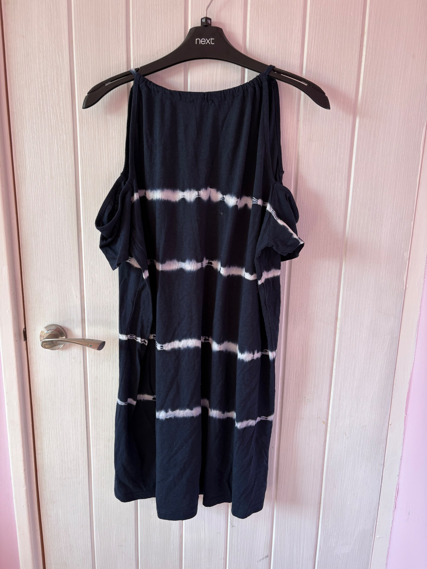 New look off shoulder navy and white tie dye minidress/ long top