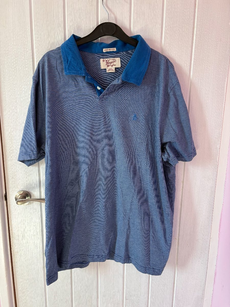 Penguin Blue and White Polo Shirt XXL Good Condition 100% Cotton