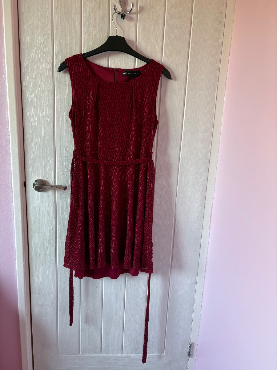 Mela London SleeveBurgundy Party Dress Size 10 Excellent Condition