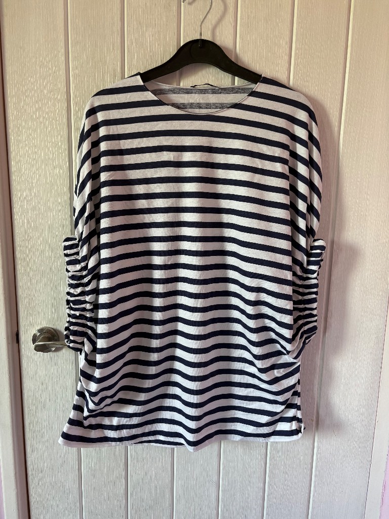 Zara navy and white Striped Top