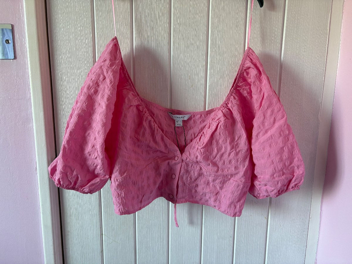 Primark pink Puff Sleeve Crop Top Size 14 Nwt