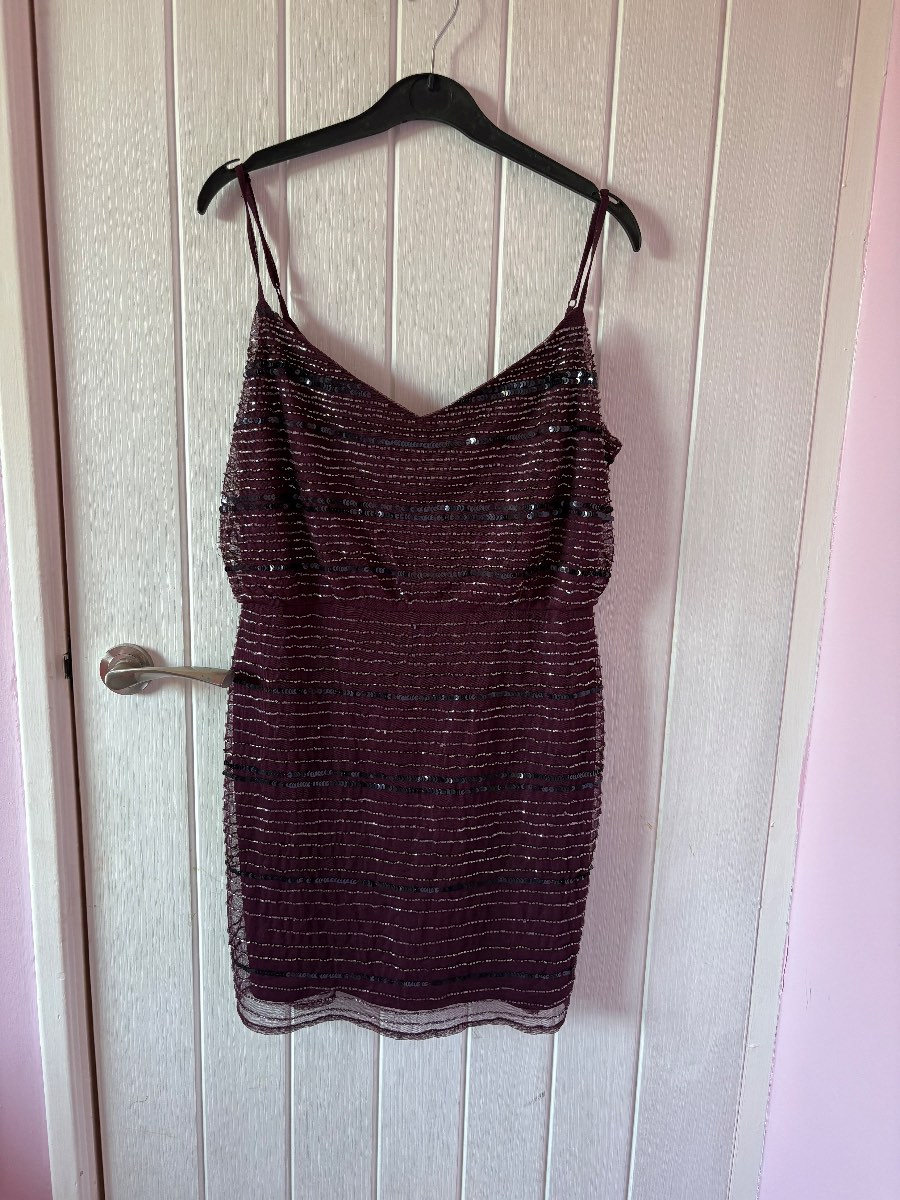 New Look Burgundy Beaded Party Dress Size 12 Worn Once Excellent Condition