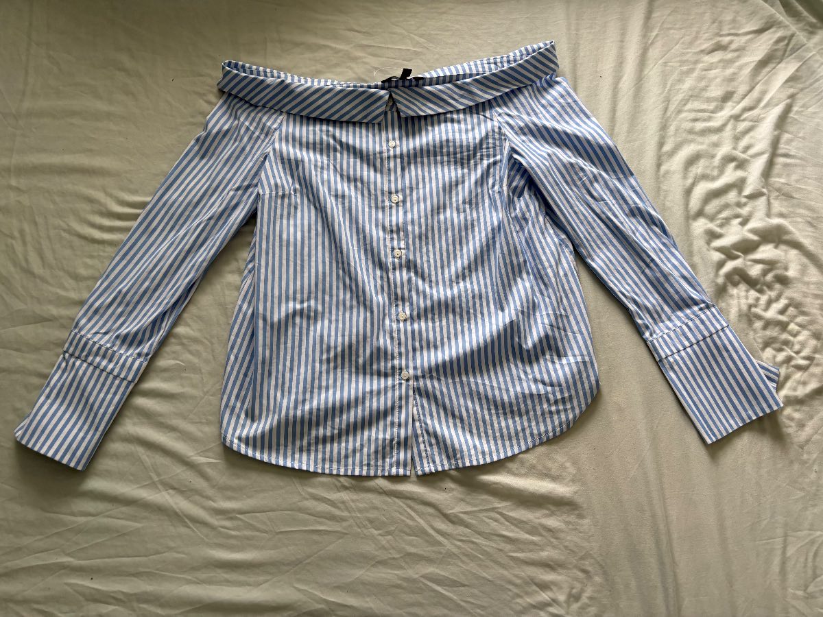 New Look Blue and White Striped  off shoulder  Shirt
