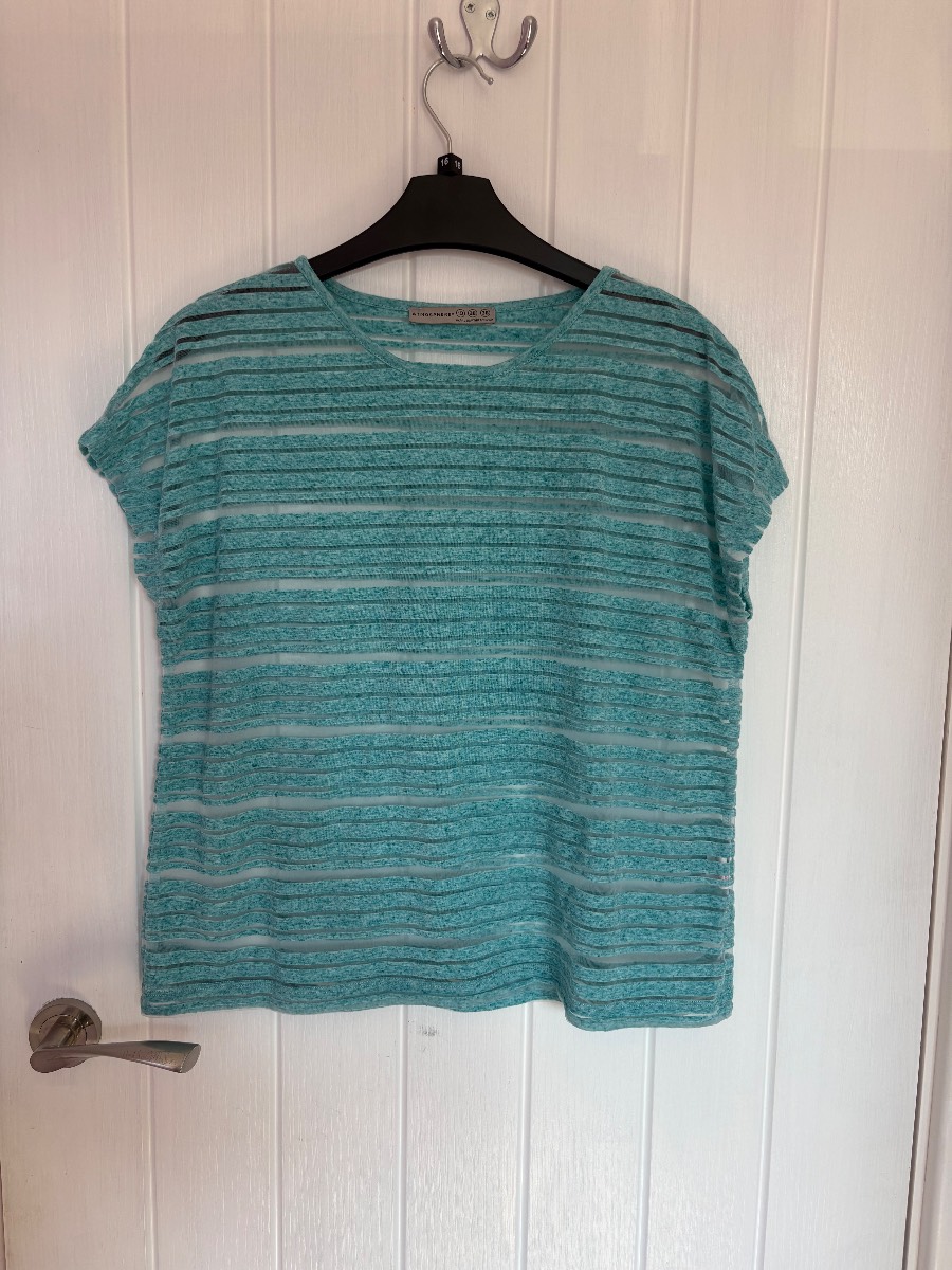 Primark Teal Sheer Striped Top Size 10 Nwot