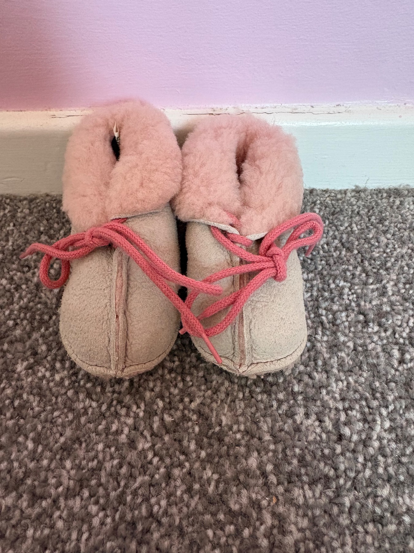Rose and grey Sheepskin Booties  – Size M
