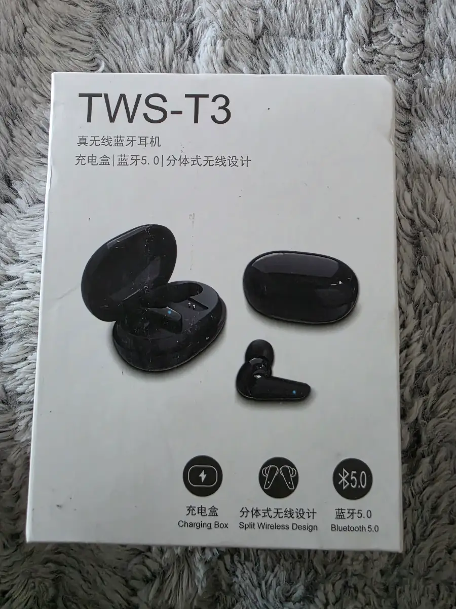 TWS‑T3 True Wireless Bluetooth 5.0 Earphones – Black with Charging Case