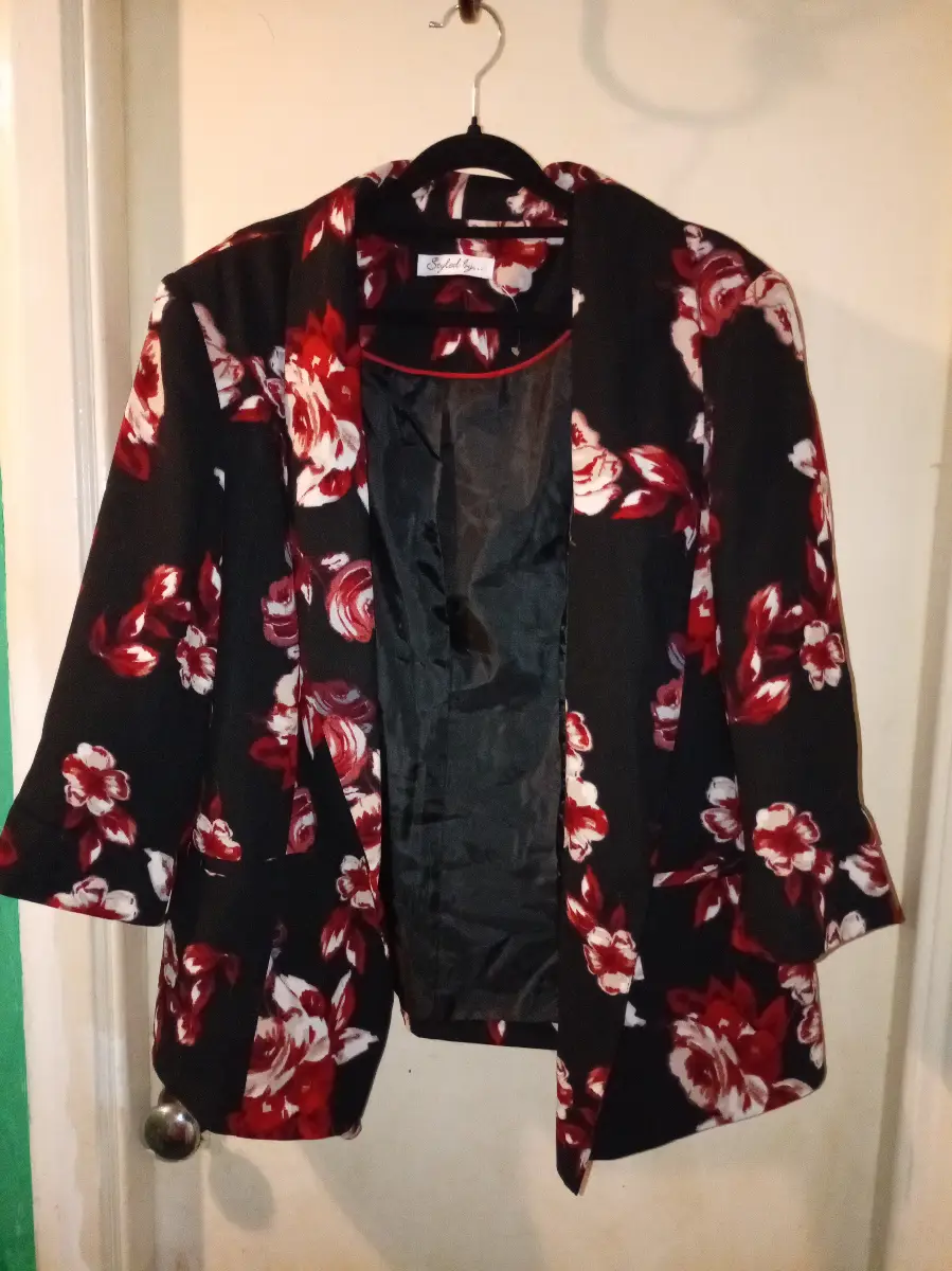 Black floral open front jacket
