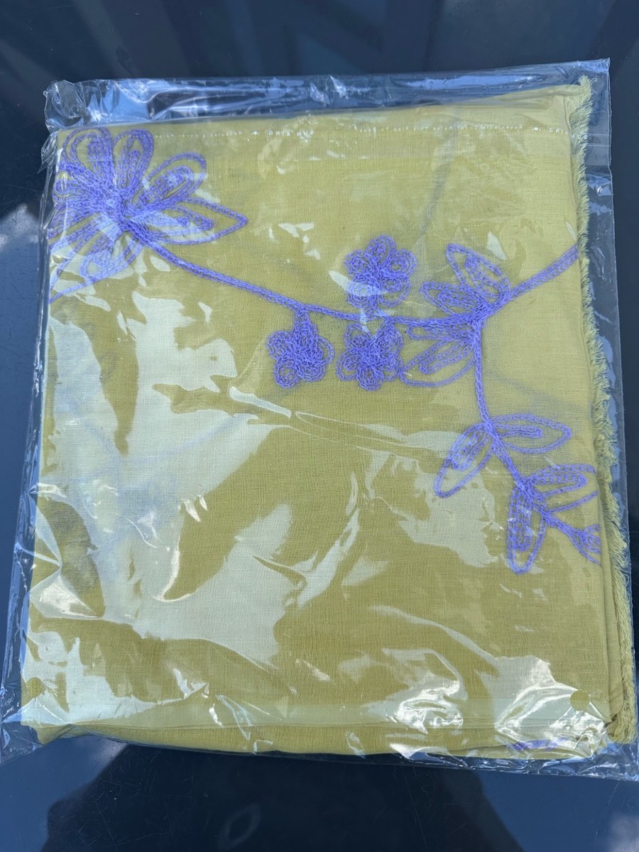 Yellow with lilac embroidered floral scarf