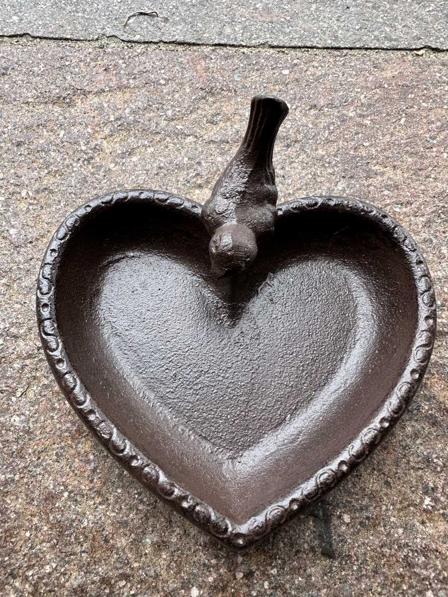 Heart shaped bird cast iron dish