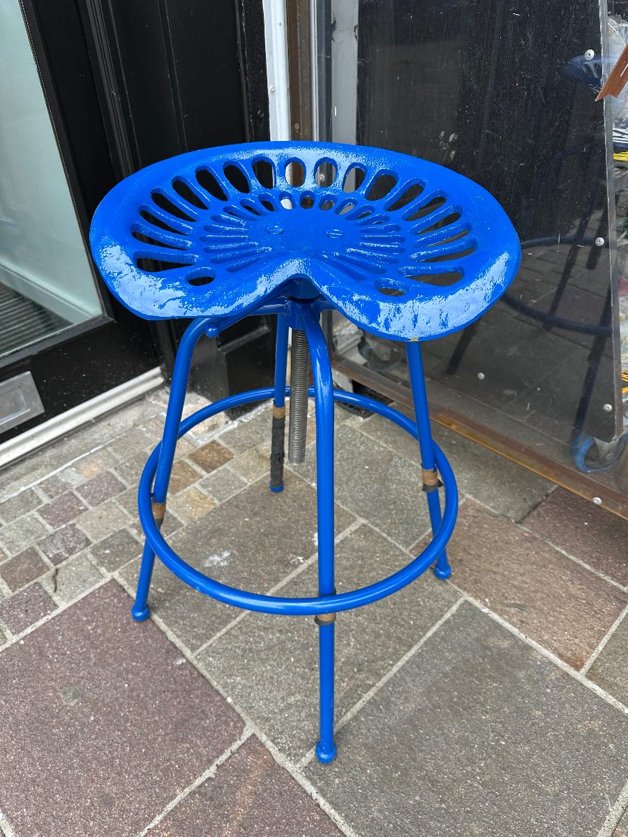 Blue cast iron adjustable bar stool