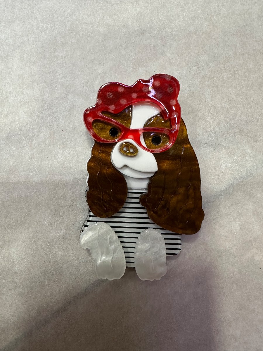 Dog with sunglasses acrylic brooch