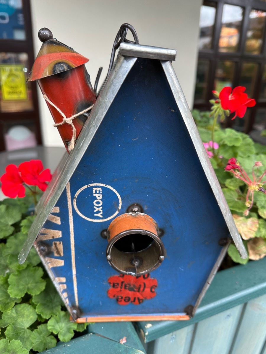 Birdhouse metal art hanging multi coloured