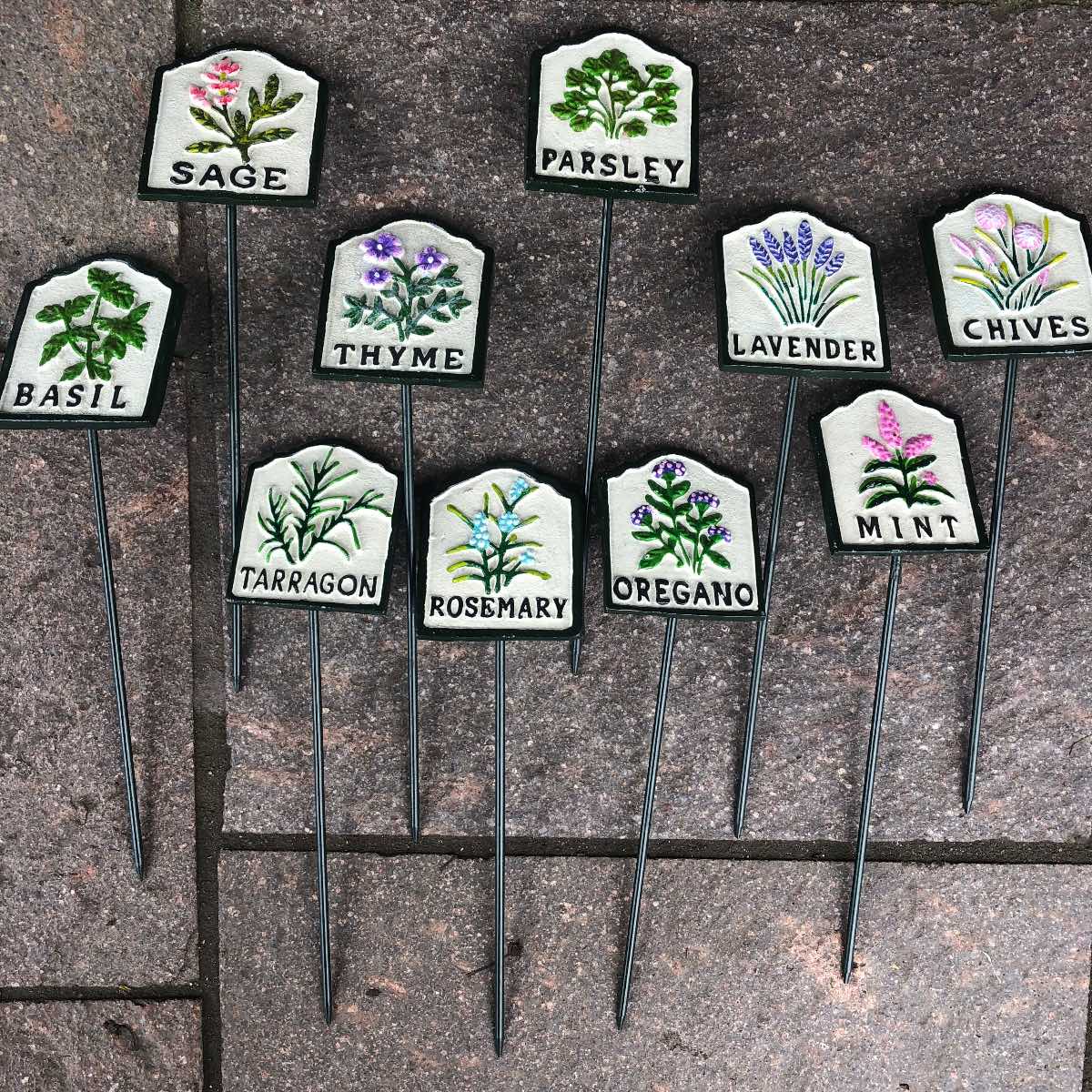 Herb tags cast iron set of 10