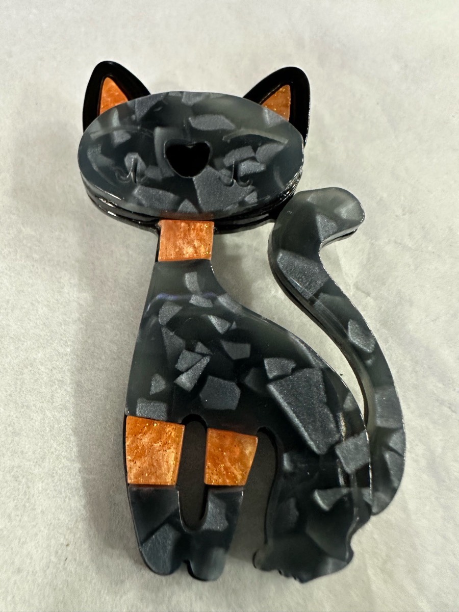Cat speckled orange ears acrylic brooch