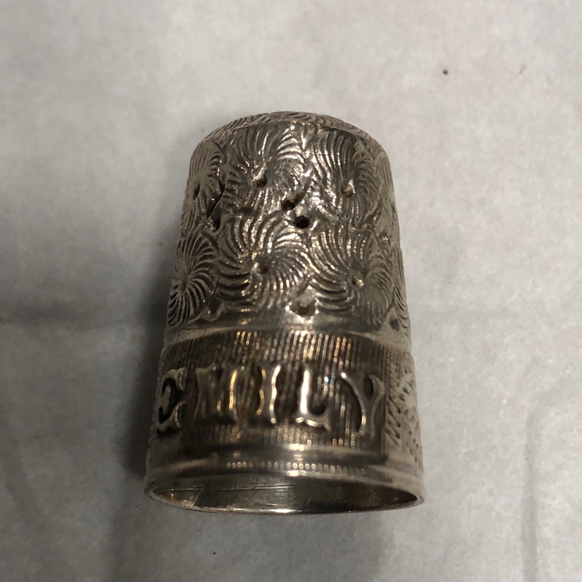 Emily engraved sterling silver thimble