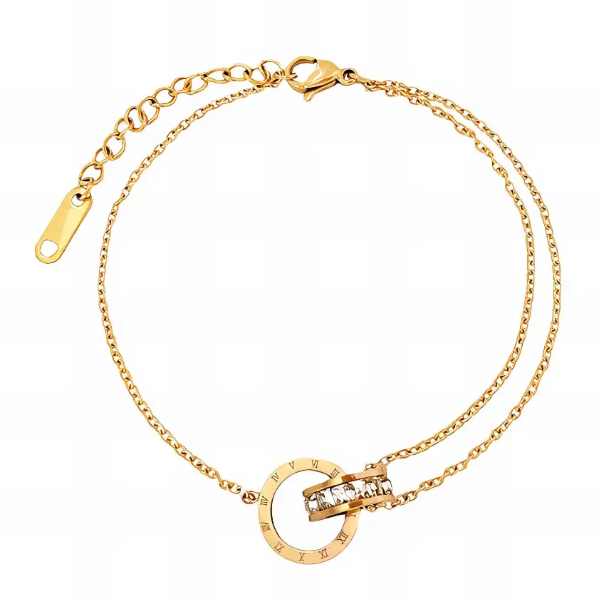 Gold Plated Dual Charm Bracelet – Rotating Roman Crystal Pendant