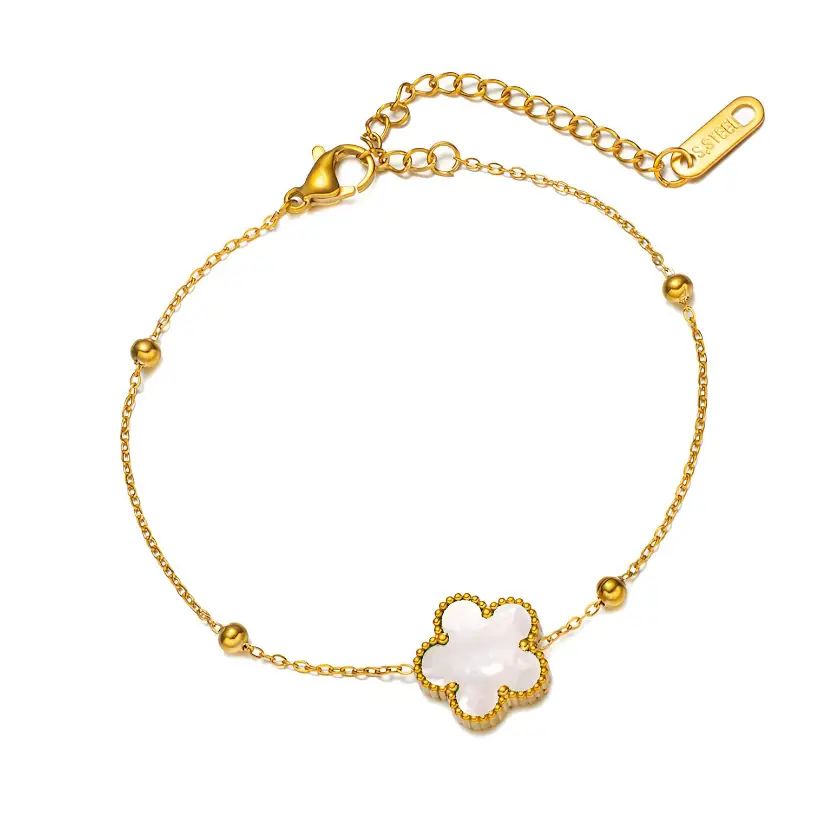 Plated Clover Bracelet – Mother of Pearl Charm Elegant Gift for Her