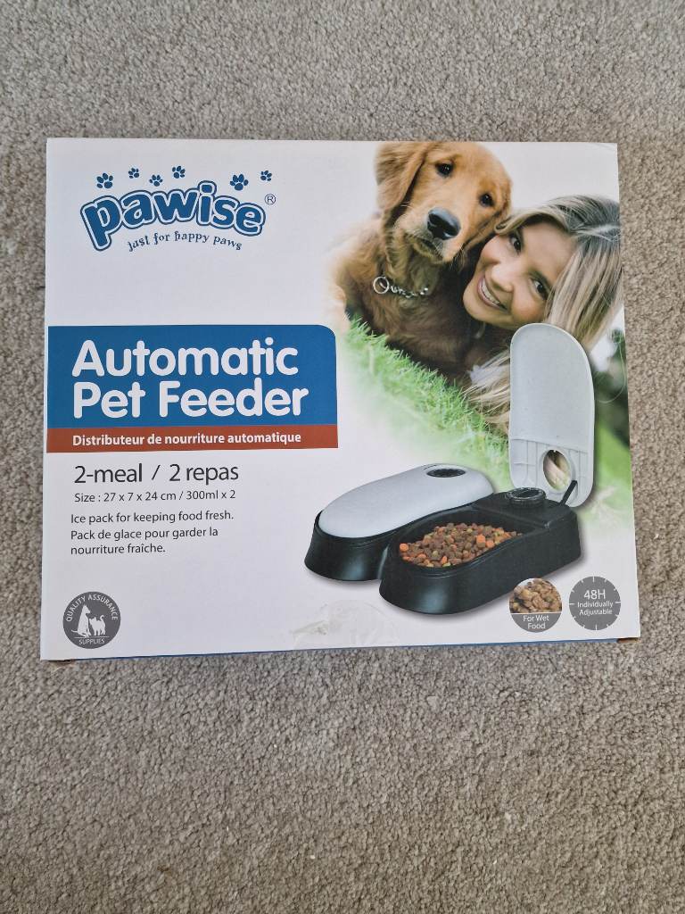 Pawise Automatic Cat & Dog Feeder with Ice Pack, 2-Meal Pet Wet & Dry Food Dispenser with 48-Hour Ti