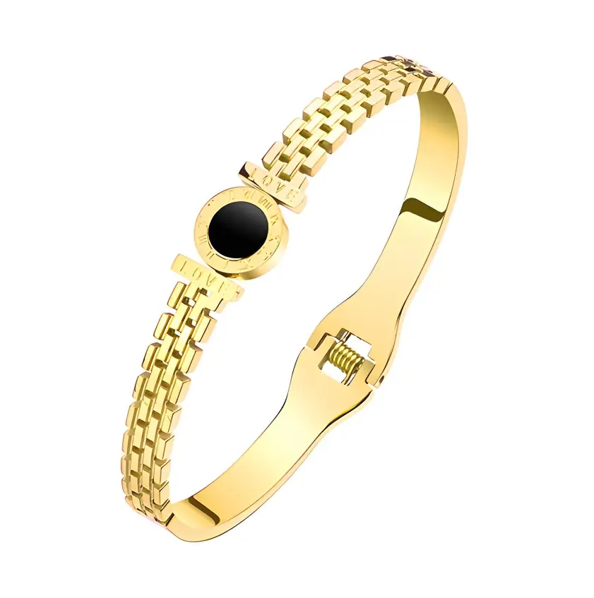 Plated Stainless Steel Bracelet – Adjustable Onyx Charm Cuff