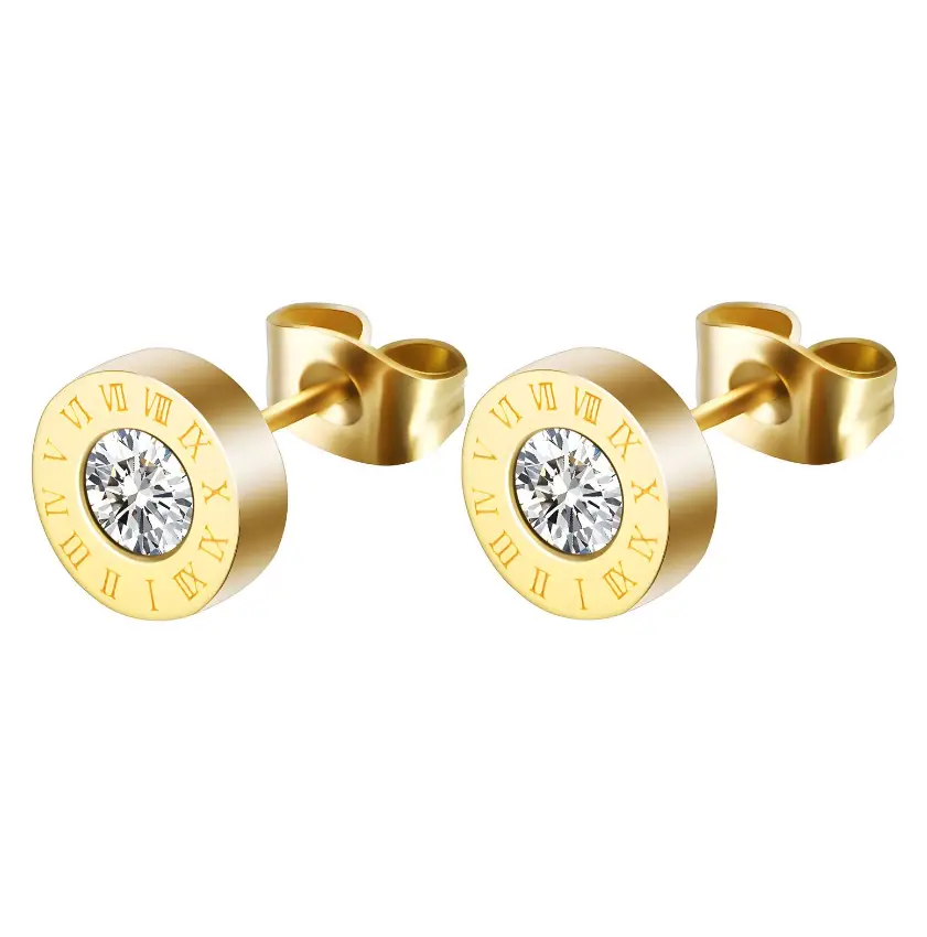 Roman Elegance Gold Plated Stud Earrings – Crystal Centre Design