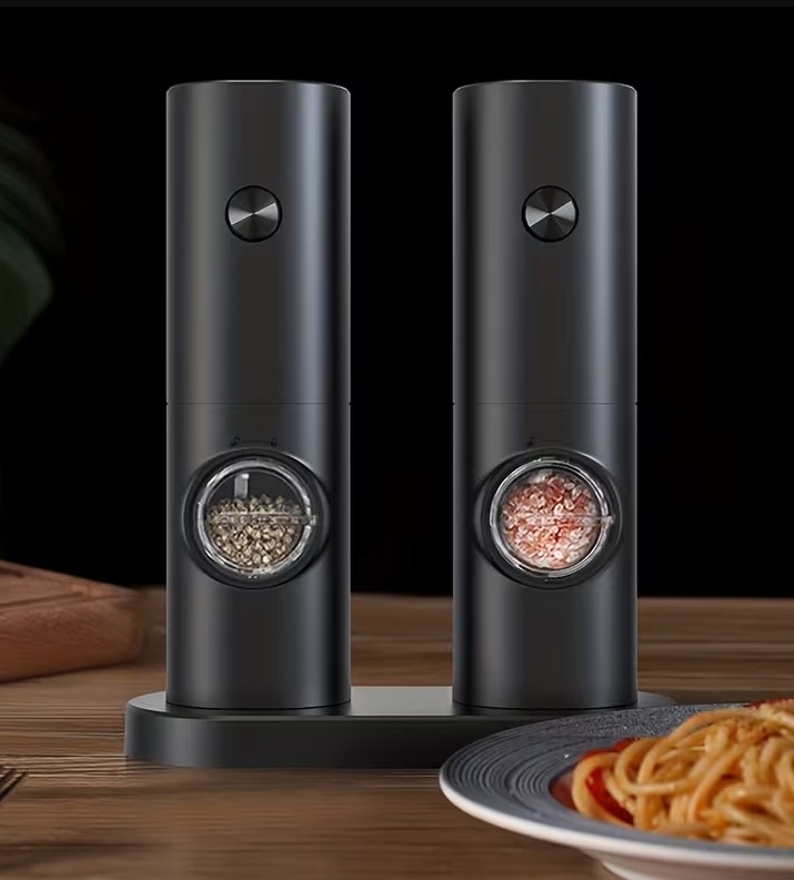 Electric Salt and Pepper Grinder Set, 2pcs with Base and Cleaning Brush