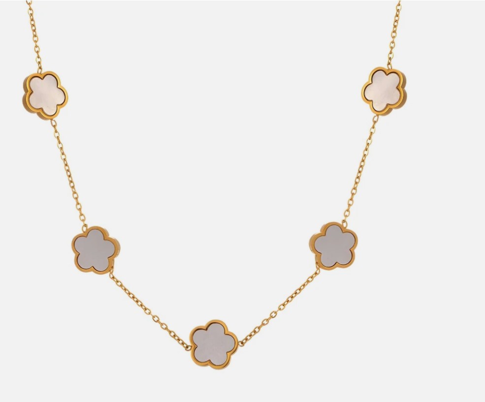 Gold Plated Clover Pearl Necklace – Elegant Lucky Charm Pendant Gift for Her