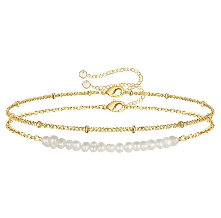 18K Gold Plated Stainless Steel Bracelet – Adjustable Pearl Charm Elegant Gift