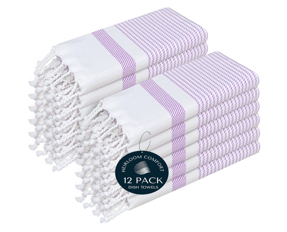 HEIRLOOM COMFORT Lavender Turkish Kitchen Towels 40x66 cm, 12 Pack