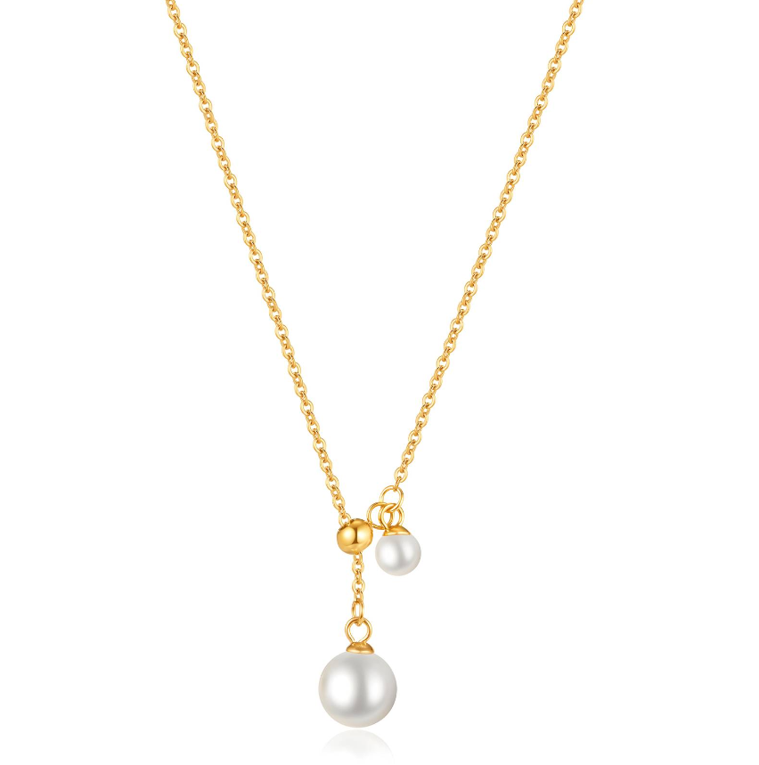 Gold Plated Pearl Drop Necklace – Roman Crystal Accent Pendant