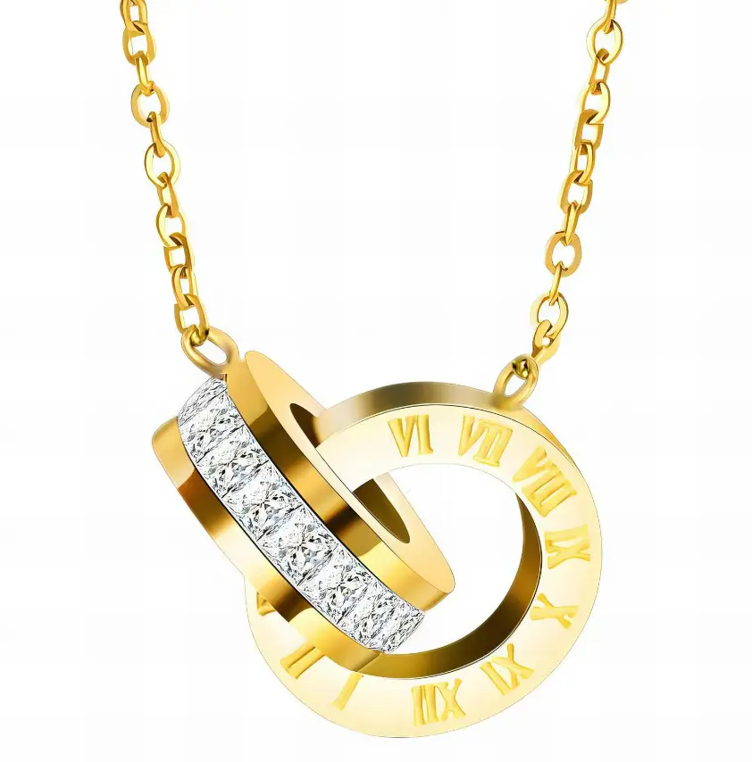 Roman Elegance Gold Plated Necklace – Rotating Crystal Pendant