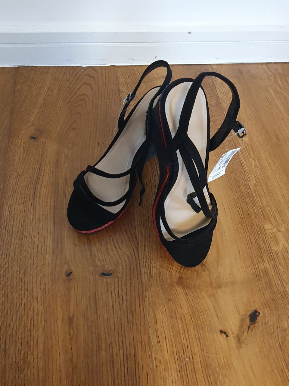 New with tags Next black wedge sandals UK 5 colourful trim summer