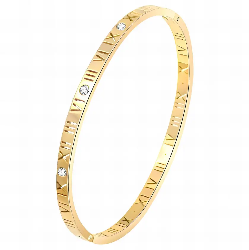 Roman Elegance Gold Plated Bracelet – Adjustable Crystal Cuff