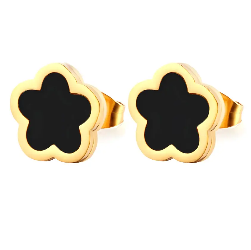 Gold Plated Clover Stud Earrings – Elegant Floral Design for Women